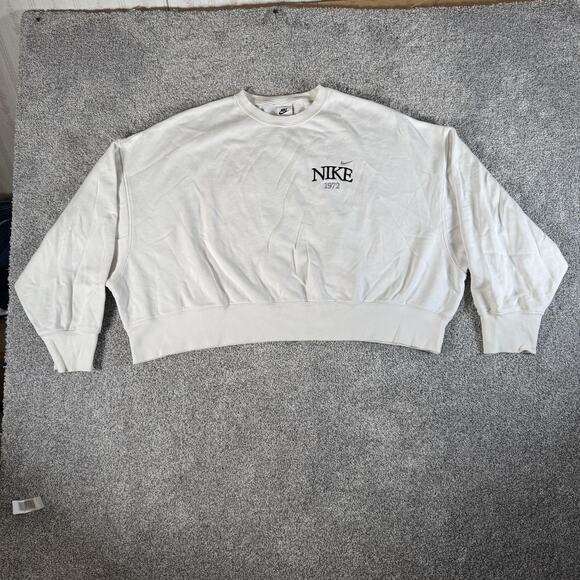 Nike Sweatshirt Womens Large White Crewneck Fleece Cropped 1972 Logo HF4511-100 - Picture 1 of 10